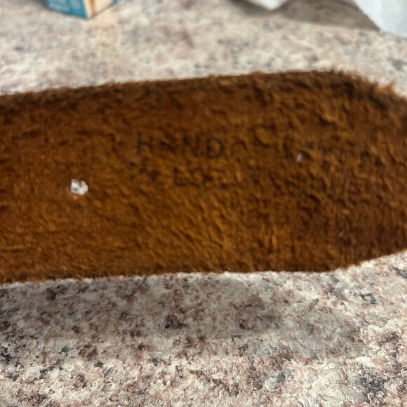 Brown Studded Leather Belt with Silver Buckle